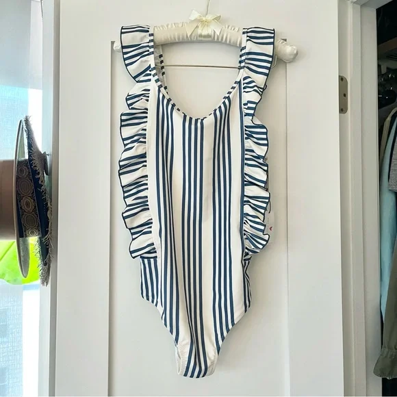 NEW Pink Chicken Ruffle Katniss One Piece Swimsuit - Picture 3 of 6